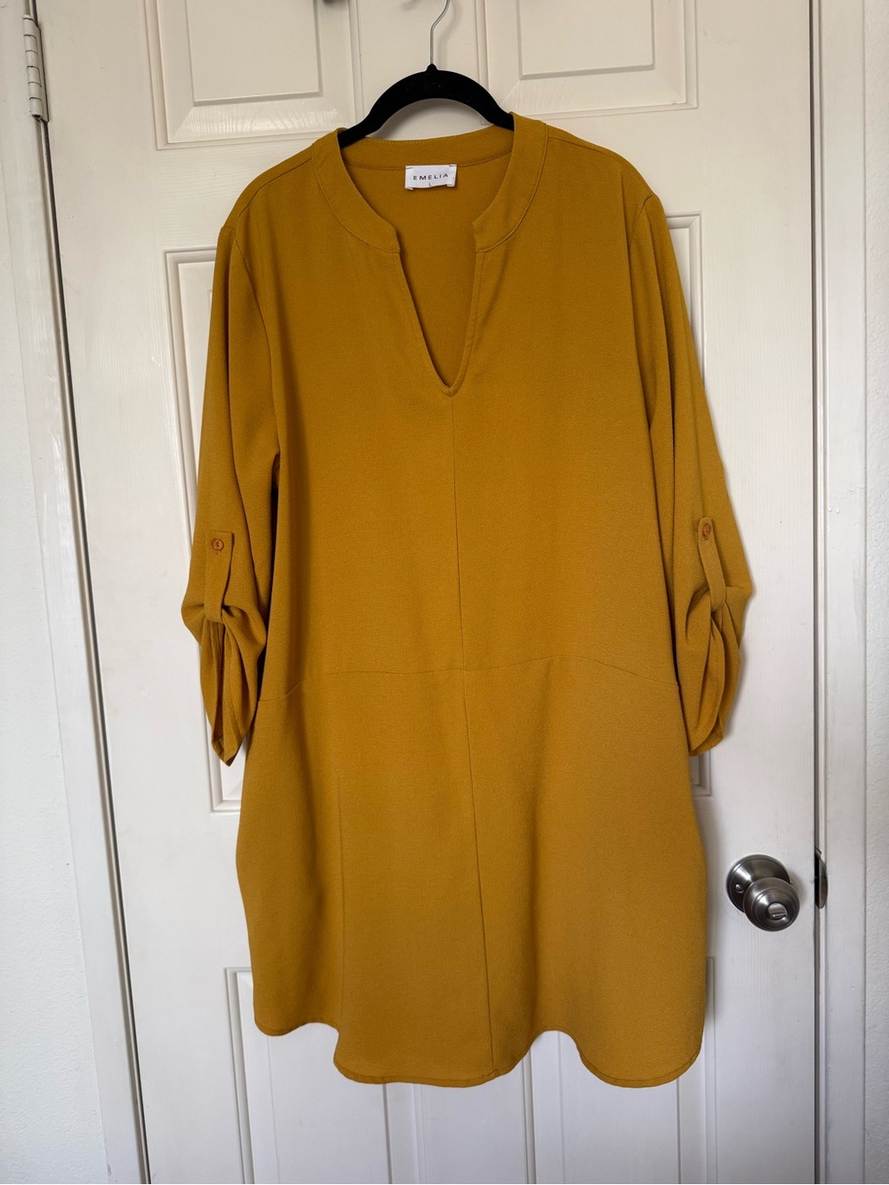 Emilia Mustard Split-Neck Tunic Dress